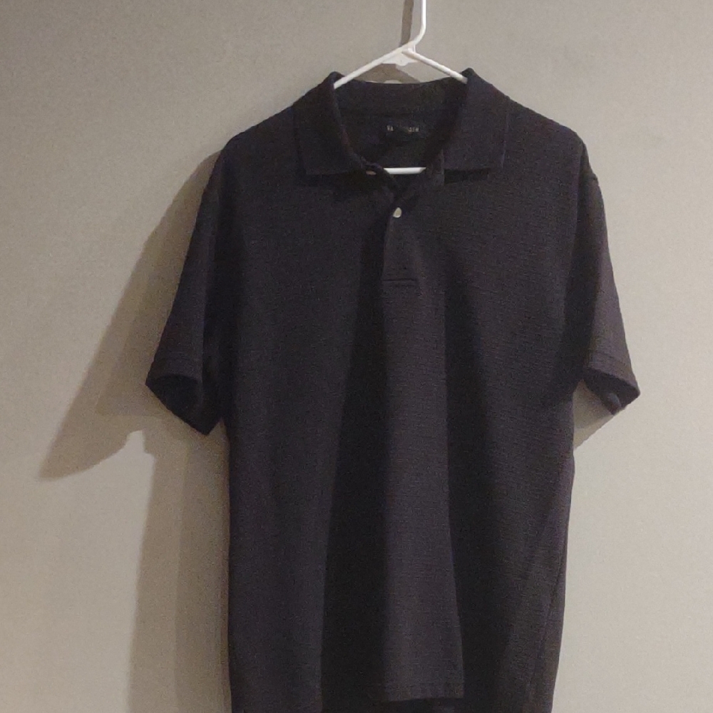 Van Heusen Mens Large  Black‎ Ribbed Polo Shirt
